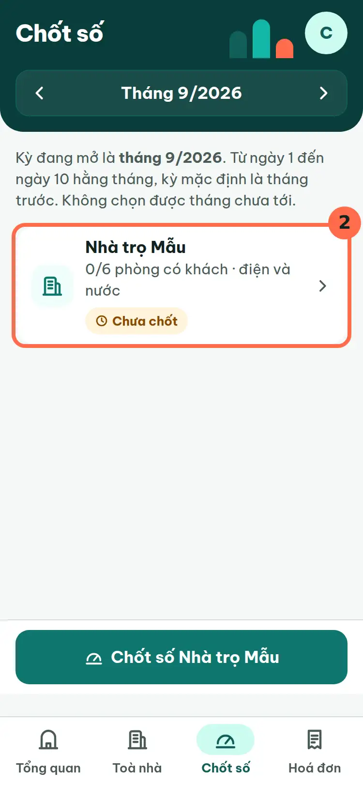 Màn Chốt số, dòng của toà nhà được đánh số 2.