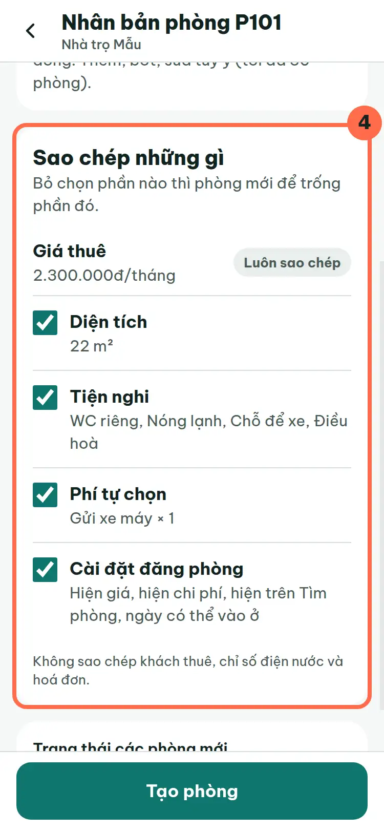 Mục Sao chép những gì với các ô chọn được đánh số 4.