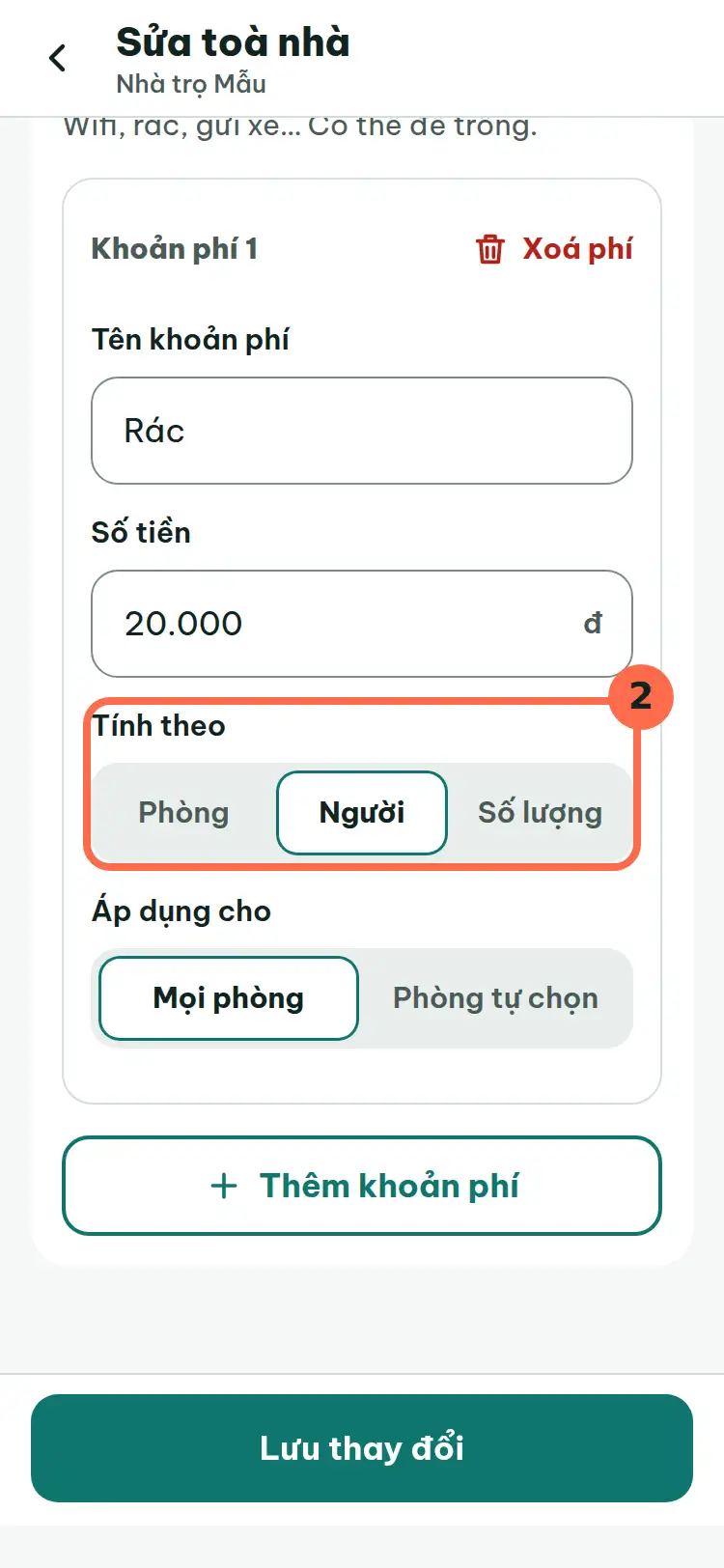 Ô Tính theo với lựa chọn Người, được đánh số 2.