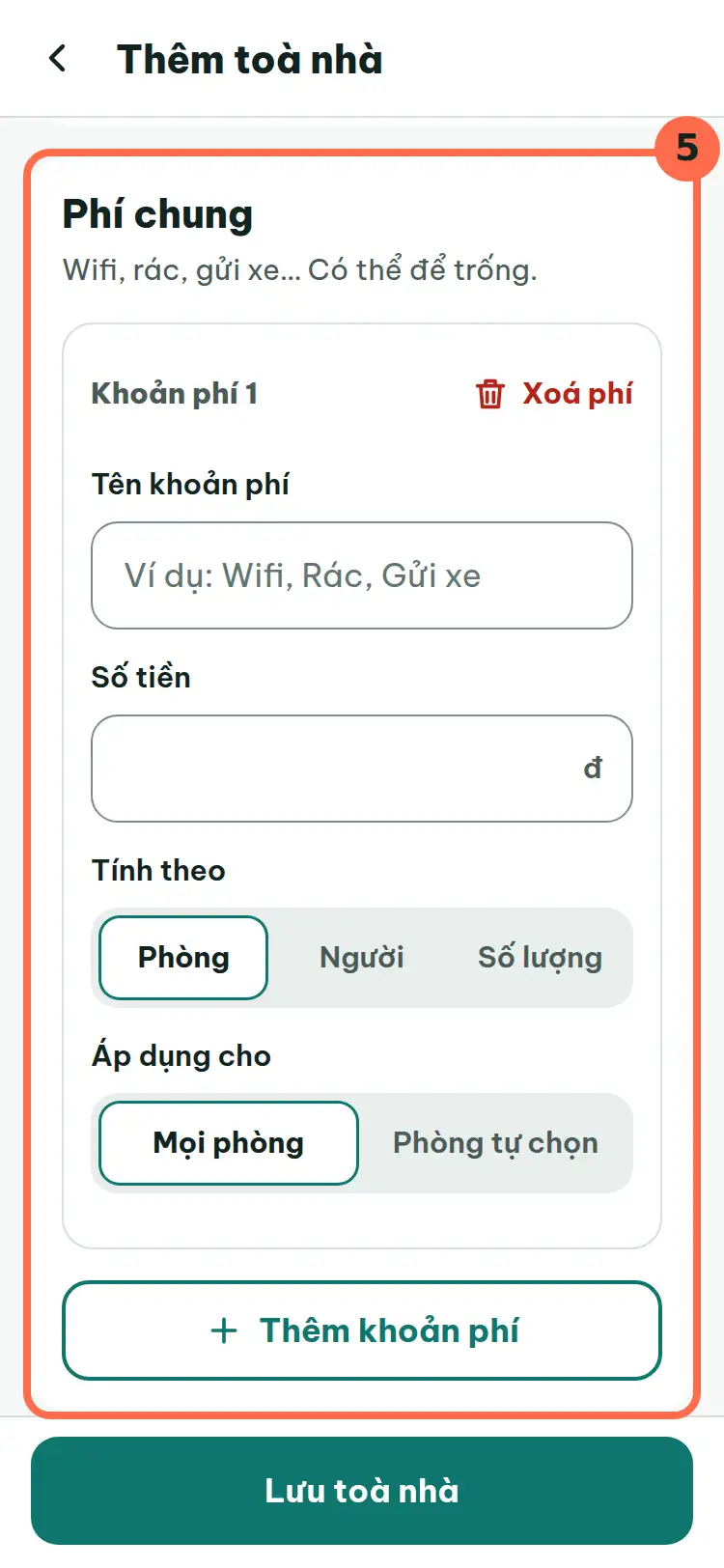 Khung Phí chung được đánh số 5.