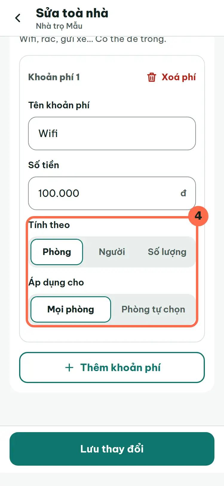 Hai lựa chọn Tính theo và Áp dụng cho được đánh số 4.